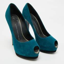 Pre Owned Giuseppe Zanotti Tricolor Suede Nana Peep Toe Platform Pumps Size 39.5