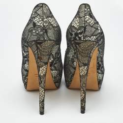 Pre Owned Giuseppe Zanotti Black/White Floral Lace Peep Toe Platform Pumps Size 41