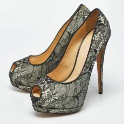 Pre Owned Giuseppe Zanotti Black/White Floral Lace Peep Toe Platform Pumps Size 41