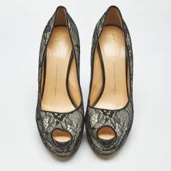 Pre Owned Giuseppe Zanotti Black/White Floral Lace Peep Toe Platform Pumps Size 41