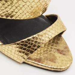 Pre Owned Giuseppe Zanotti Gold Python Embossed Leather Andrea Slide Sandals Size 40