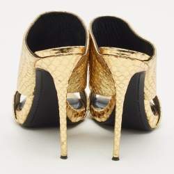 Pre Owned Giuseppe Zanotti Gold Python Embossed Leather Andrea Slide Sandals Size 40