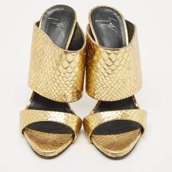 Pre Owned Giuseppe Zanotti Gold Python Embossed Leather Andrea Slide Sandals Size 40