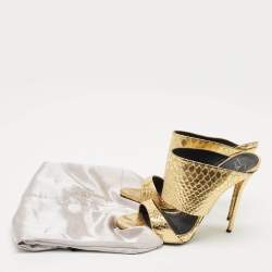 Pre Owned Giuseppe Zanotti Gold Python Embossed Leather Andrea Slide Sandals Size 40