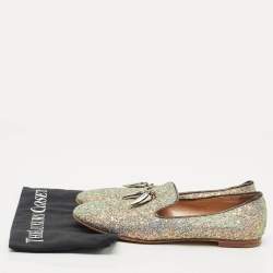 Pre Owned Giuseppe Zanotti Multicolor Glitter and Suede Shark Tooth Smoking Slippers Size 38.5