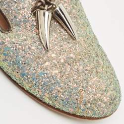 Pre Owned Giuseppe Zanotti Multicolor Glitter and Suede Shark Tooth Smoking Slippers Size 38.5