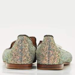 Pre Owned Giuseppe Zanotti Multicolor Glitter and Suede Shark Tooth Smoking Slippers Size 38.5