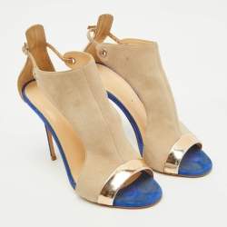 Pre Owned Giuseppe Zanotti Beige/Metallic Suede and Leather Open Toe Sandals Size 39