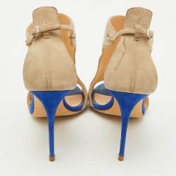 Pre Owned Giuseppe Zanotti Beige/Metallic Suede and Leather Open Toe Sandals Size 39