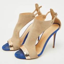 Pre Owned Giuseppe Zanotti Beige/Metallic Suede and Leather Open Toe Sandals Size 39