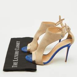 Pre Owned Giuseppe Zanotti Beige/Metallic Suede and Leather Open Toe Sandals Size 39