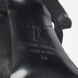 Pre Owned Giuseppe Zanotti Black Suede Star Embellished Ankle Strap Sandals Size 36