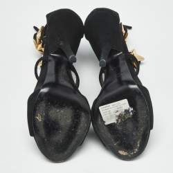 Pre Owned Giuseppe Zanotti Black Suede Star Embellished Ankle Strap Sandals Size 36
