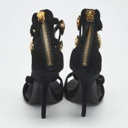 Pre Owned Giuseppe Zanotti Black Suede Star Embellished Ankle Strap Sandals Size 36