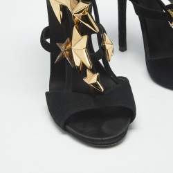 Pre Owned Giuseppe Zanotti Black Suede Star Embellished Ankle Strap Sandals Size 36