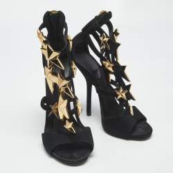 Pre Owned Giuseppe Zanotti Black Suede Star Embellished Ankle Strap Sandals Size 36