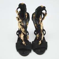 Pre Owned Giuseppe Zanotti Black Suede Star Embellished Ankle Strap Sandals Size 36