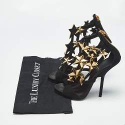 Pre Owned Giuseppe Zanotti Black Suede Star Embellished Ankle Strap Sandals Size 36