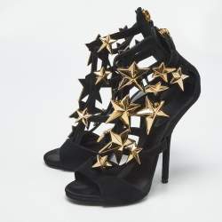 Pre Owned Giuseppe Zanotti Black Suede Star Embellished Ankle Strap Sandals Size 36