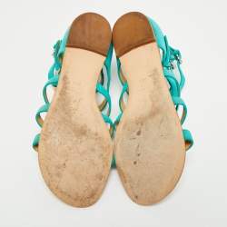 Pre Owned Giuseppe Zanotti Blue Suede Strappy Flat Sandals Size 38.5