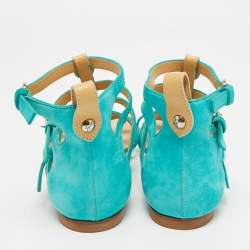 Pre Owned Giuseppe Zanotti Blue Suede Strappy Flat Sandals Size 38.5