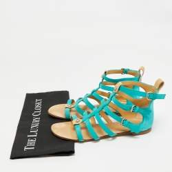 Pre Owned Giuseppe Zanotti Blue Suede Strappy Flat Sandals Size 38.5