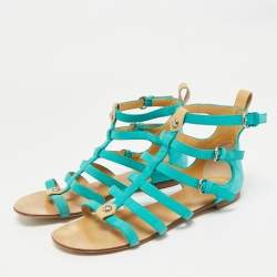 Pre Owned Giuseppe Zanotti Blue Suede Strappy Flat Sandals Size 38.5