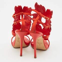 مملوكة مسبقًا Giuseppe Zanotti Red Suede Cruel Wing Ankle Strap Sandals Size 36