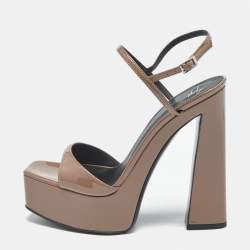 Pre Owned Giuseppe Zanotti Taupe Brown Patent Leather Sylvy Ankle Strap Platform Sandals Size 36
