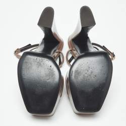 Pre Owned Giuseppe Zanotti Taupe Brown Patent Leather Sylvy Ankle Strap Platform Sandals Size 36