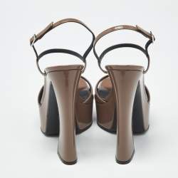 Pre Owned Giuseppe Zanotti Taupe Brown Patent Leather Sylvy Ankle Strap Platform Sandals Size 36