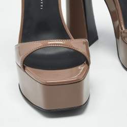 Pre Owned Giuseppe Zanotti Taupe Brown Patent Leather Sylvy Ankle Strap Platform Sandals Size 36