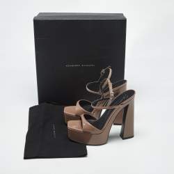 Pre Owned Giuseppe Zanotti Taupe Brown Patent Leather Sylvy Ankle Strap Platform Sandals Size 36