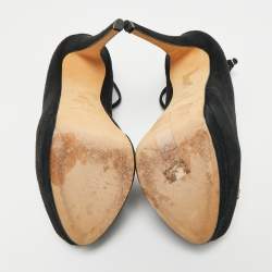 Pre Owned Giuseppe Zanotti Black Suede Crystal Embellished Ankle Strap Peep Toe Platform Pumps Size 40.5