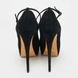 Pre Owned Giuseppe Zanotti Black Suede Crystal Embellished Ankle Strap Peep Toe Platform Pumps Size 40.5