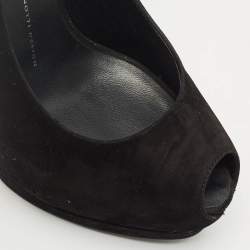 Pre Owned Giuseppe Zanotti Black Suede Peep Toe Platform Pumps Size 39