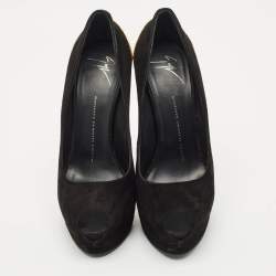 Pre Owned Giuseppe Zanotti Black Suede Peep Toe Platform Pumps Size 39
