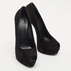 Pre Owned Giuseppe Zanotti Black Suede Peep Toe Platform Pumps Size 39