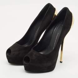 Pre Owned Giuseppe Zanotti Black Suede Peep Toe Platform Pumps Size 39