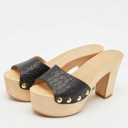 Pre Owned Giuseppe Zanotti Black Croc Embossed Leather Platform Clogs Size 38