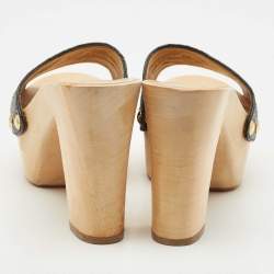 Pre Owned Giuseppe Zanotti Black Croc Embossed Leather Platform Clogs Size 38