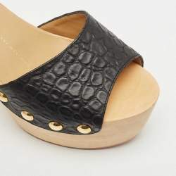 Pre Owned Giuseppe Zanotti Black Croc Embossed Leather Platform Clogs Size 38