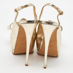 Pre Owned Giuseppe Zanotti Metallic Gold Leather Bow Embellished Platform Slingback Pumps Size 38.5