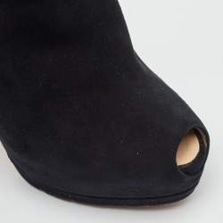 Pre Owned Giuseppe Zanotti Black Suede Peep Toe Platform Ankle Booties Size 38