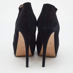 Pre Owned Giuseppe Zanotti Black Suede Peep Toe Platform Ankle Booties Size 38