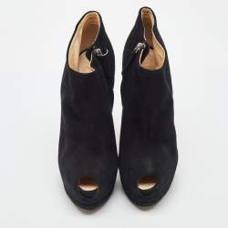 Pre Owned Giuseppe Zanotti Black Suede Peep Toe Platform Ankle Booties Size 38