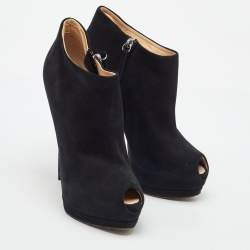 Pre Owned Giuseppe Zanotti Black Suede Peep Toe Platform Ankle Booties Size 38
