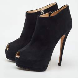Pre Owned Giuseppe Zanotti Black Suede Peep Toe Platform Ankle Booties Size 38