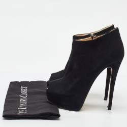 Pre Owned Giuseppe Zanotti Black Suede Peep Toe Platform Ankle Booties Size 38