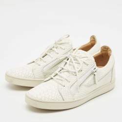 Pre Owned Giuseppe Zanotti White Snakeskin Embossed Leather Frankie Sneakers Size 40